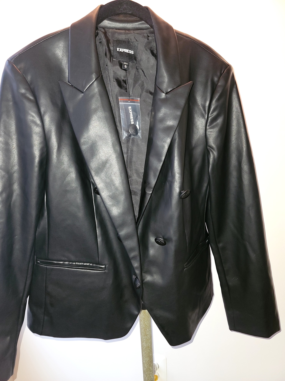 Express Black Faux Leather Double-Breasted Blazer